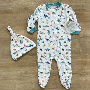 Milkberry Baby Boy Bamboo Footie Hat Sea Life Animals 6-9 months